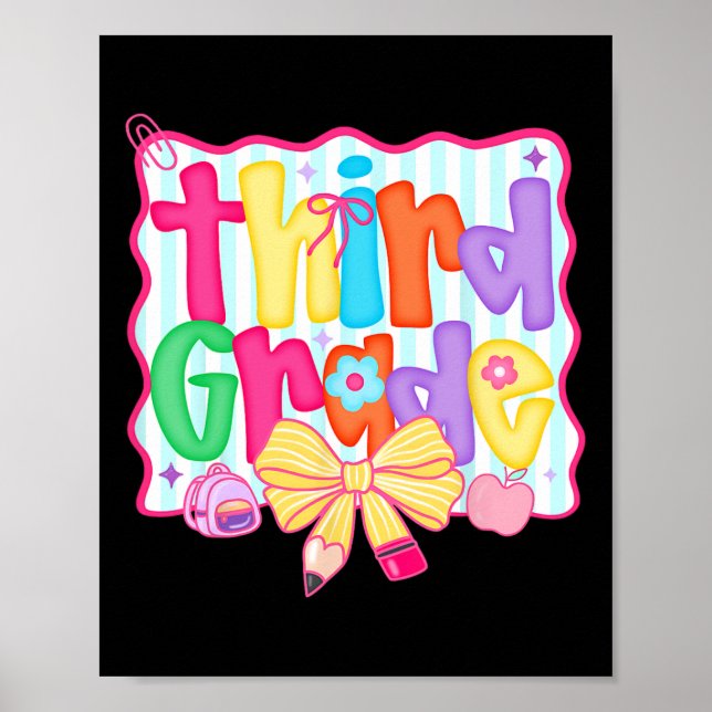 Póster Preppy Regreso a Clases 3er Grado Coquette Bow Niñ (Frente)