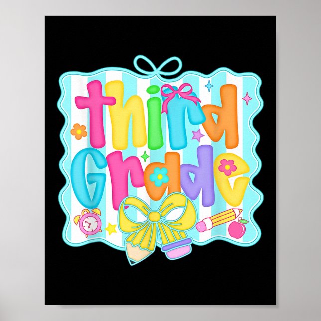 Póster Preppy Third 3rd Grade Teacher Team Bow Back To Sc (Frente)