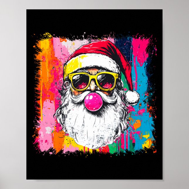 Póster Preppy Watercolor Santa Bubble Gum Nk Sungles Chri (Frente)