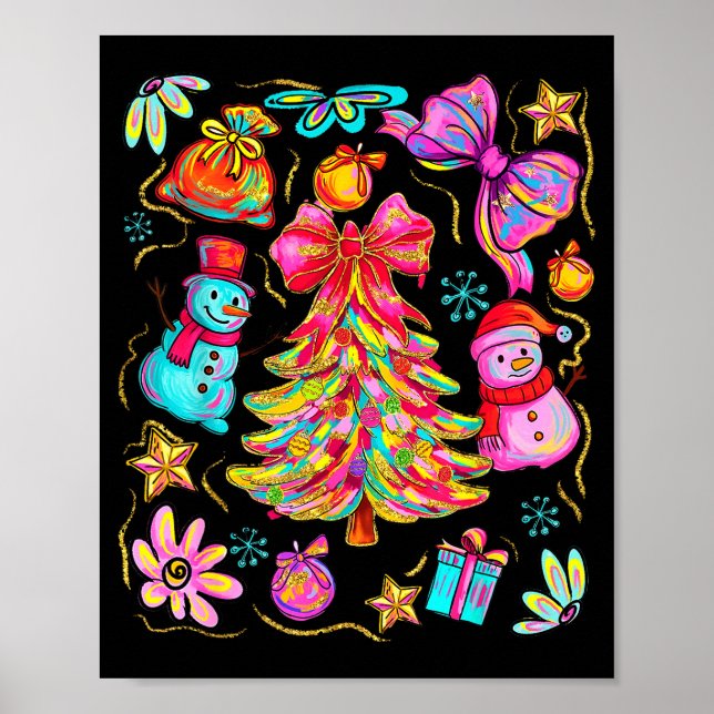 Póster Preppy Xmas Coquette Bow Lace Merry Bright Christm (Frente)