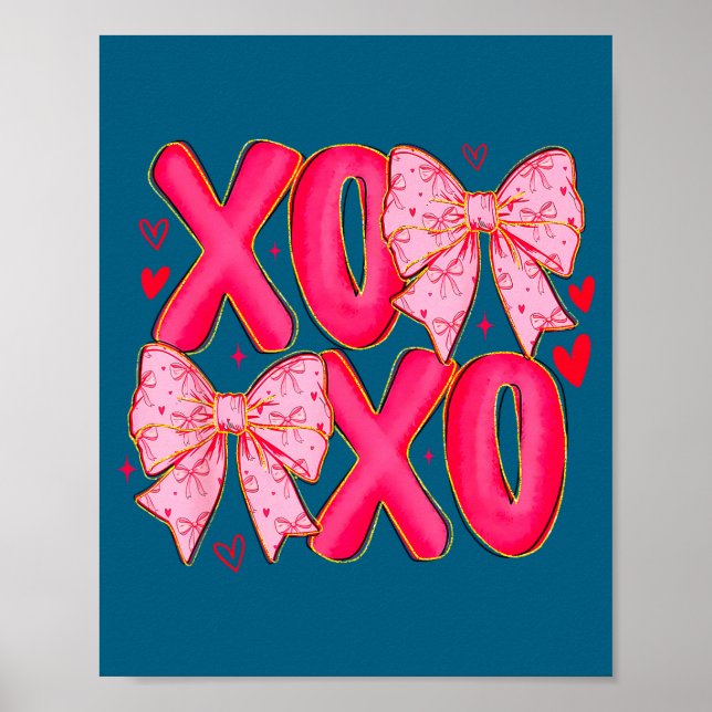 Póster Preppy Xoxo Coquette Bow Hearts Valentine's Day Wo (Frente)
