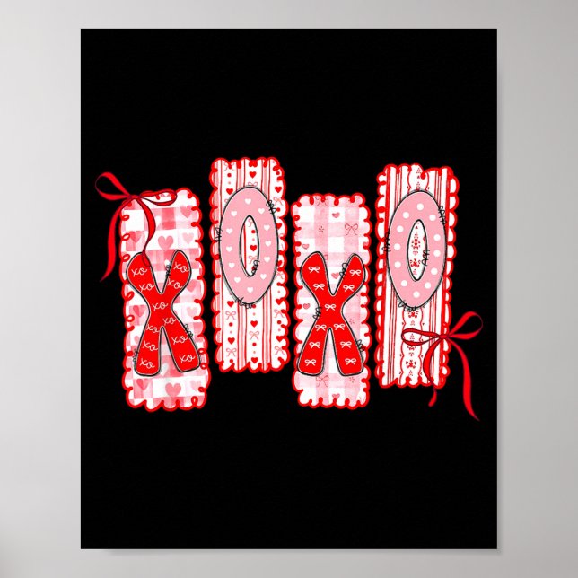 Póster Preppy Xoxo Coquette Bow Hearts Valentine's Day Wo (Frente)