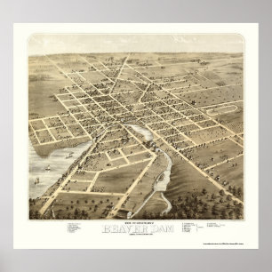 Póster Presa del castor, mapa panorámico de los WI - 1867