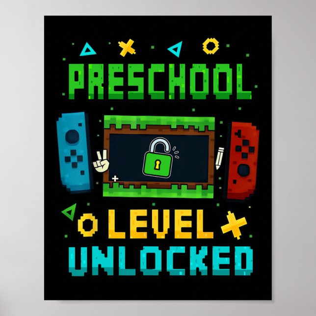 Póster Preschool Level Unlocked Ck To School Pixel Art Ga (Frente)
