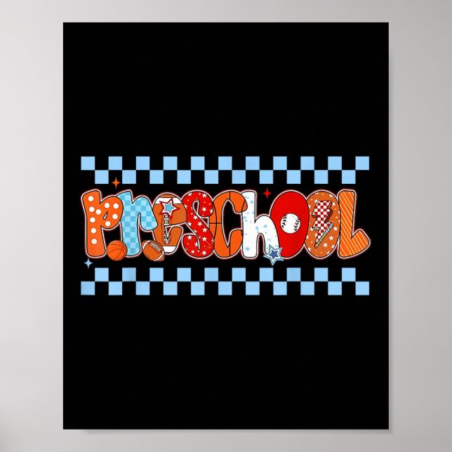 Póster Preschool Pre-k Boy Baseball Basketball Football S (Frente)