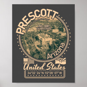 PÓSTER PRESCOTT ARIZONA - PLAZA DE COURTHOUSE PRESCOTT