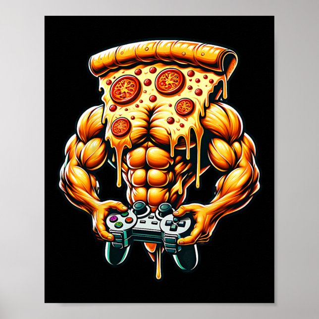Póster Presente de Guay Bodybuilding Gamer Pizza (Frente)