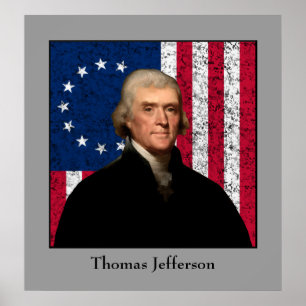 Póster President Jefferson and The American Flag