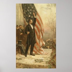 Póster Presidente Abraham Lincoln bajo la bandera estadou