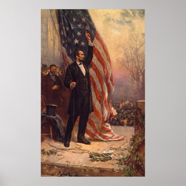 Póster Presidente Abraham Lincoln bajo la bandera estadou (Frente)