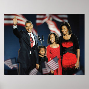 Póster Presidente electo Obama y familia