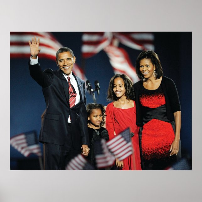 Póster Presidente electo Obama y familia (Frente)