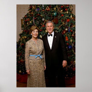 Póster Presidente George Bush, Laura Navidad Casa Blanca