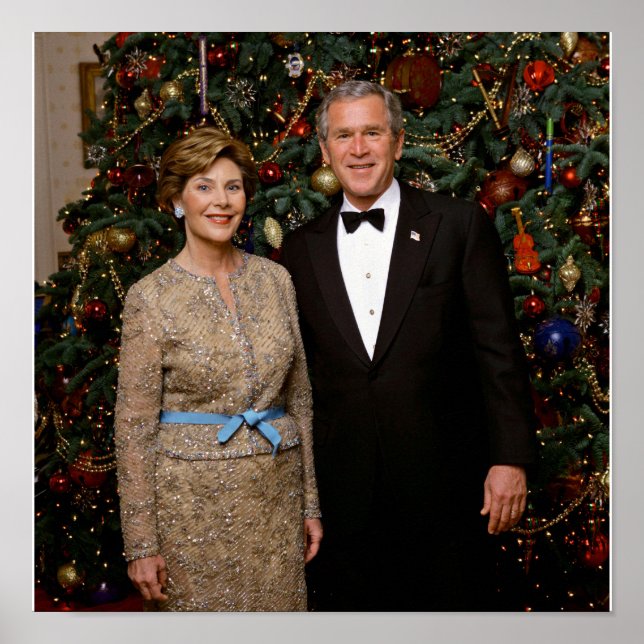 Póster Presidente George Bush, Laura Navidades Casa Blanc (Frente)