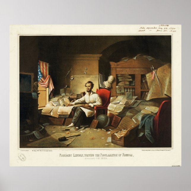Póster Presidente Lincoln escribe Proclamación de Liberta (Frente)
