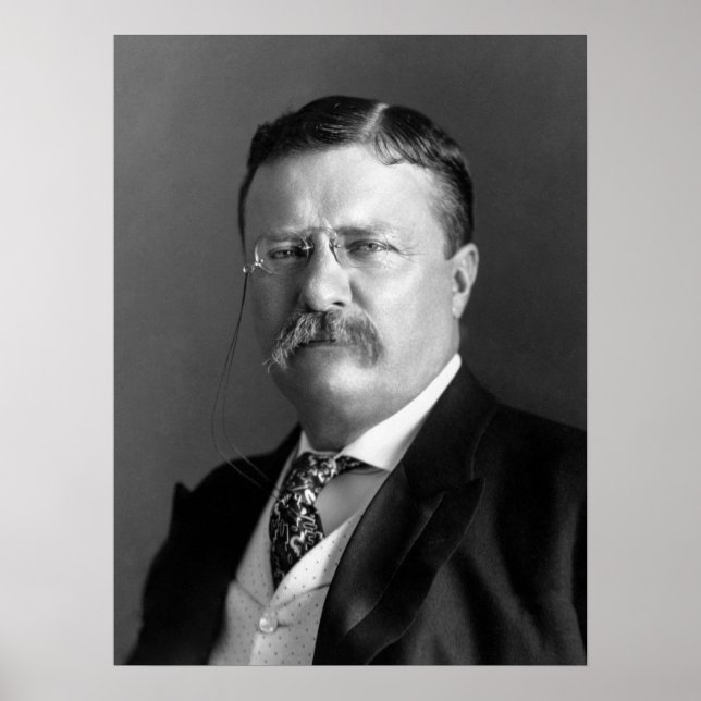 Póster Presidente Theodore Roosevelt Blanco y negro (Frente)