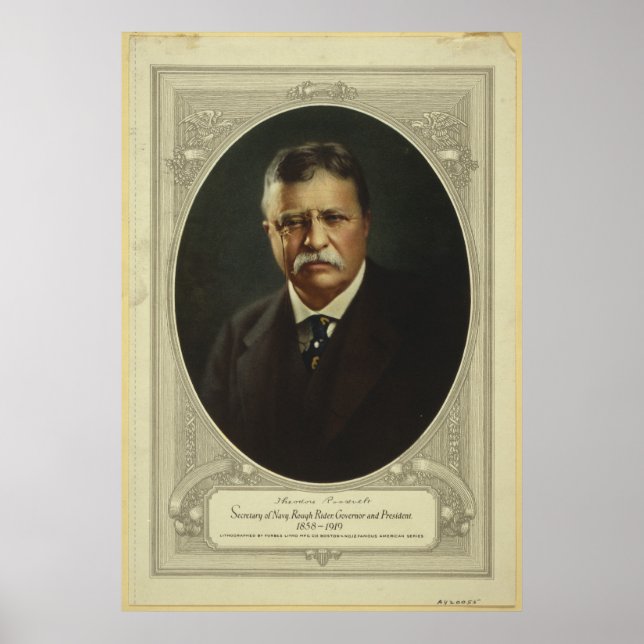 Póster Presidente Theodore Roosevelt por la litografía de (Frente)