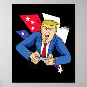 Póster Presidente Trump jugando videojuegos - 4 de julio