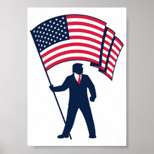 Póster Presidente Trump portando la bandera de EE. UU.