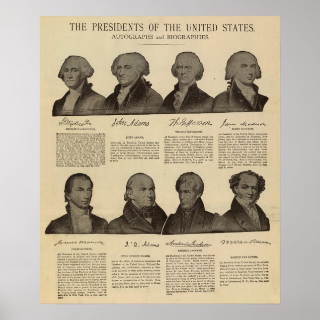 Póster Presidents US, autographs, biographies 2 (Frente)