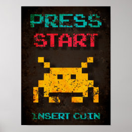 Póster Presiona Inicio Inserta Moneda Arcade Pixel