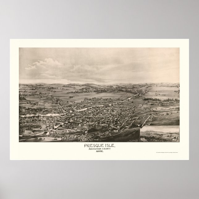 Póster Presque Isle, Mapa Panorámico ME - 1894 (Frente)