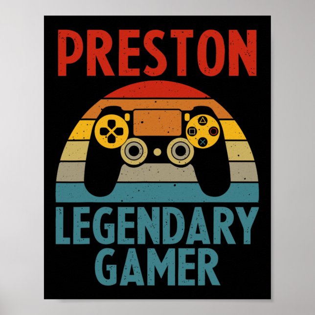 Póster Preston Gift Name Personalized Funny Gaming Geek B (Frente)