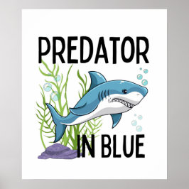 Póster pretador en azul , tiburón, estilo personalizado