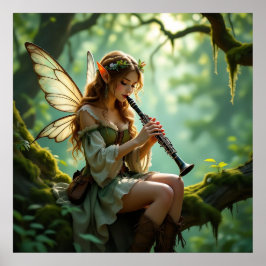 Póster Pretty Elven Fairy Playing Clarinet