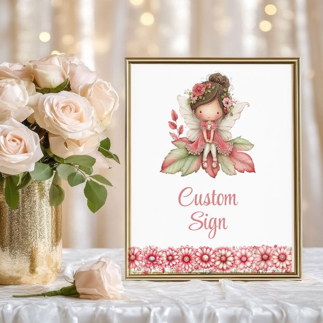 Póster Pretty Fairy Girl Blush Floral Birthday Custom Sig (Pretty Fairy Girl Blush Floral Birthday Custom Sign

)