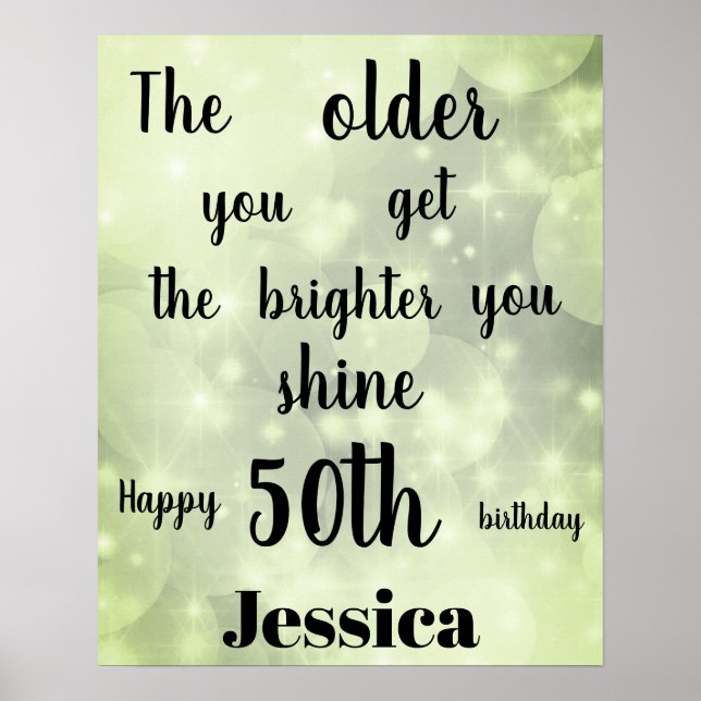 Póster Pretty Green sparkle 50th Birthday Name (Frente)