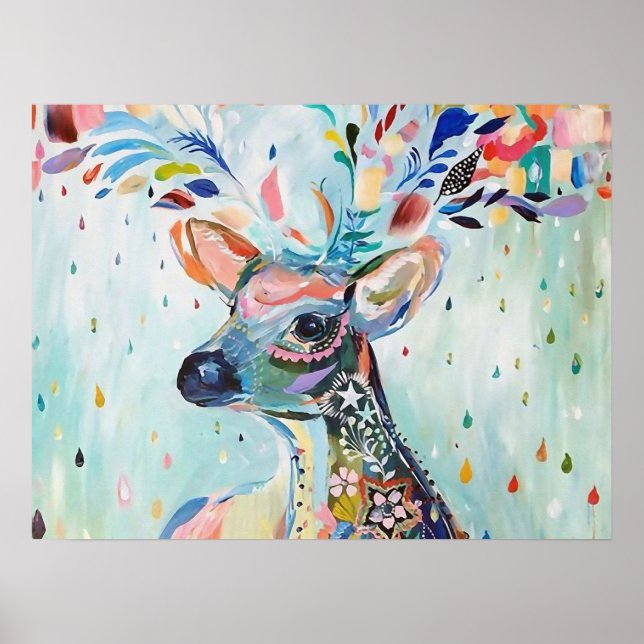 Póster Pretty Modern Deer Art Flower Antlers (Frente)