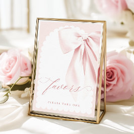 Póster Pretty Pink Bow Baby Shower Favors Table Sign