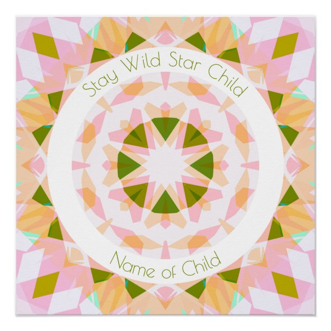 Póster Pretty Pink Green Stay Wild Star Child Fun Nursery (Anverso)