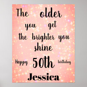 Póster Pretty Pink sparkle 50th Birthday Name