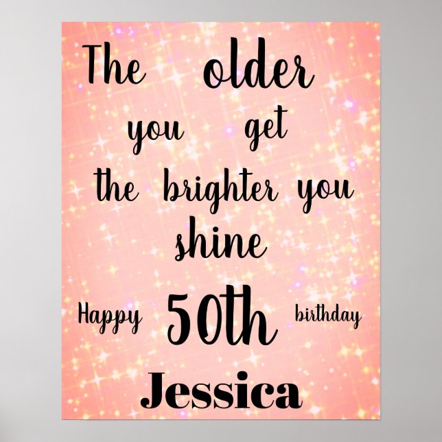 Póster Pretty Pink sparkle 50th  Birthday Name (Frente)