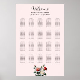 Póster Pretty pink white red roses seating chart