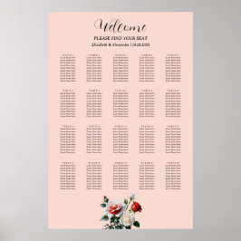 Póster Pretty pink white red roses seating chart