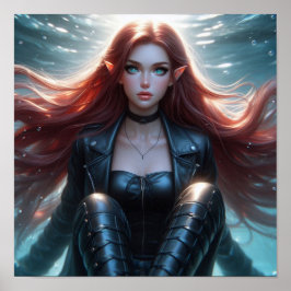 Póster Pretty Red-Haired Elf Girl with Piercing Blue Eyes