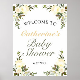 Póster Pretty Yellow Floral Baby Shower Welcome