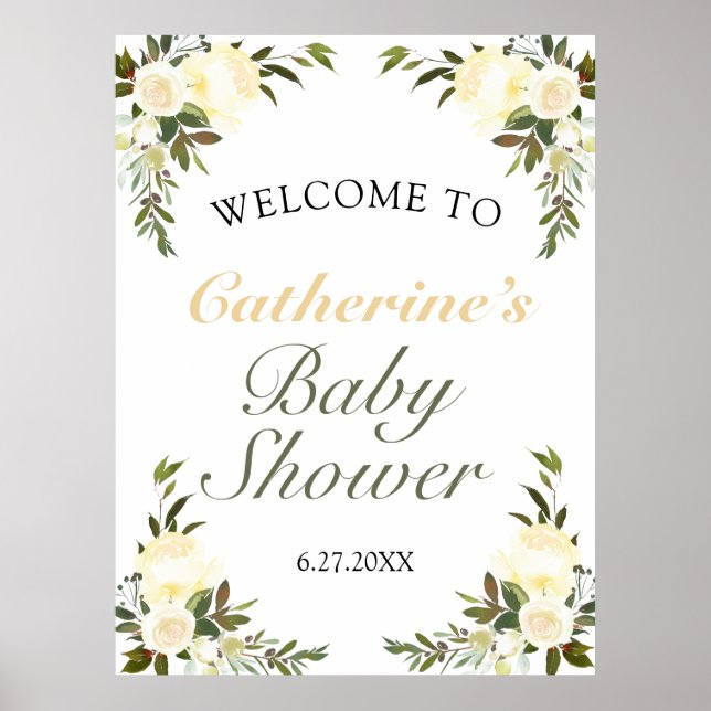 Póster Pretty Yellow Floral Baby Shower Welcome (Frente)