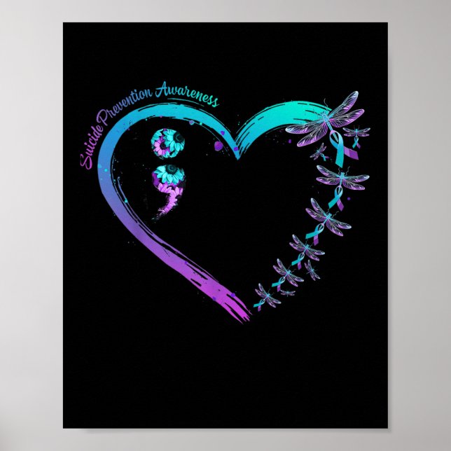Póster Prevención del Suicidio Conciencia Libélula Corazó (Frente)