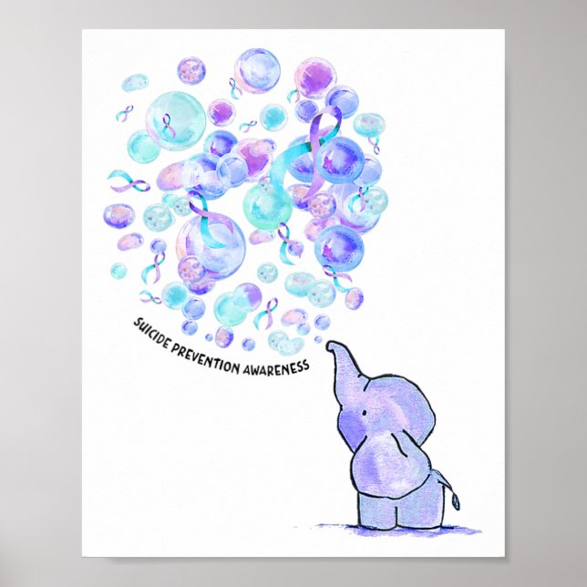 Póster Prevención del suicidio de los globos azul elefant (Frente)