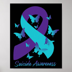 Póster Prevención del suicidio por mariposas púrpura verd