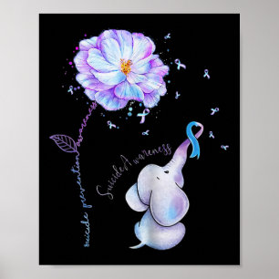 Póster Prevención suicida Conciencia Flor Elefante Ribbo