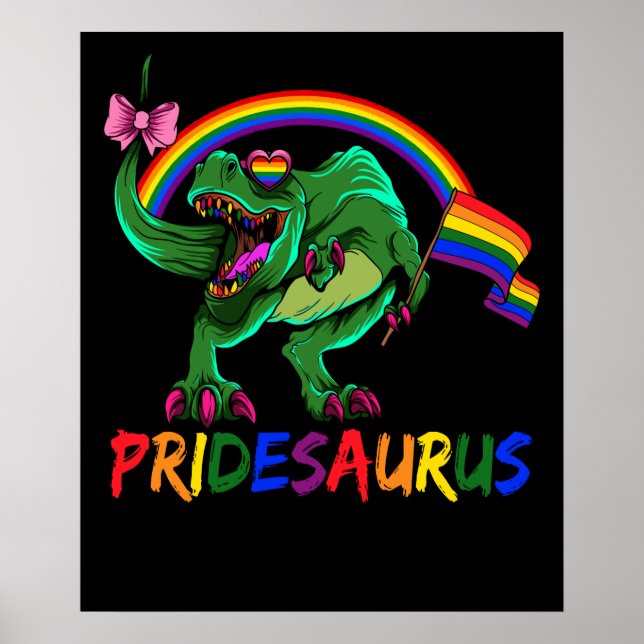 Póster Pridesaurus Pride Gay T-Rex Dino Rainbow (Frente)