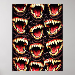 Póster Primal Wolf Pack Snarling Fangs Horror Pop Art