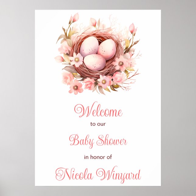Póster Primavera Aves Nest Baby Shower (Frente)