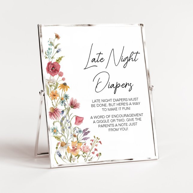 Póster Primavera bebé en Bloom Baby Shower Diaper nocturn (Boho Wildflower Baby Shower Late Night Diapers Sign)