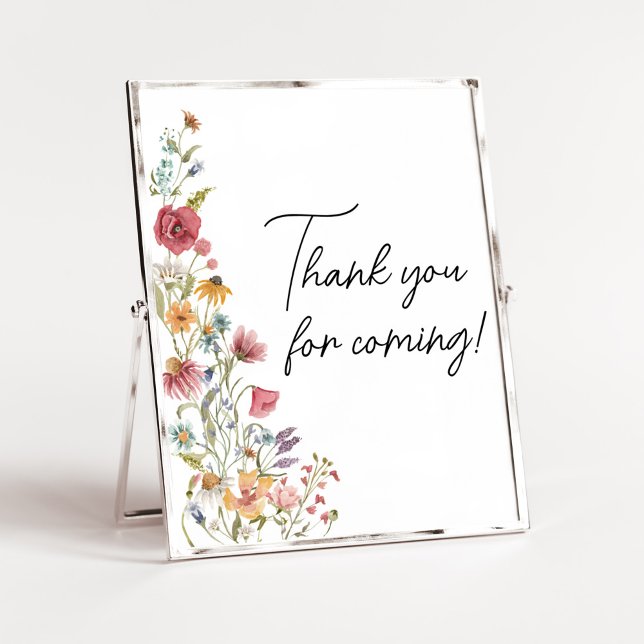 Póster Primavera bebé en flor Gracias por venir (Boho Wildflower Baby Shower  Thank you for Coming Sign)